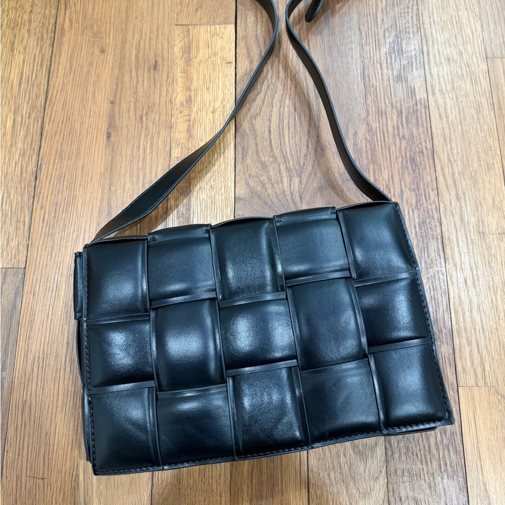 Black Woven Leather Shoulder Bag